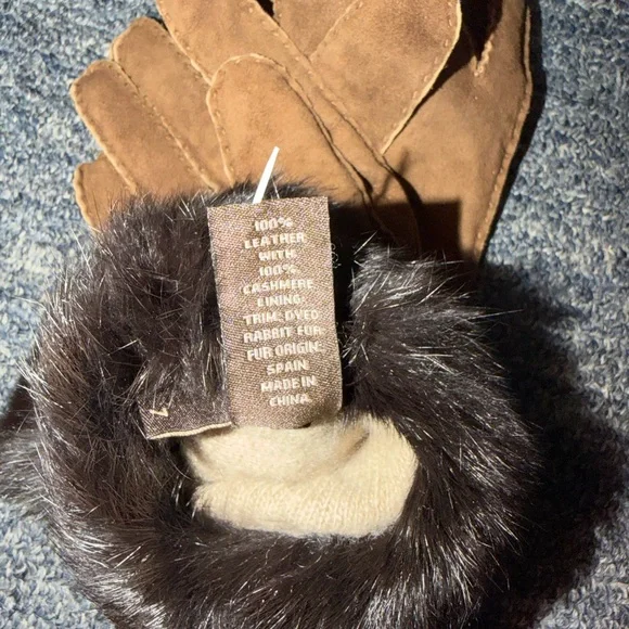 Coach Brown Suede Gloves with Black Faux Fur Cuff and Buckle - Picture 5 of 6
